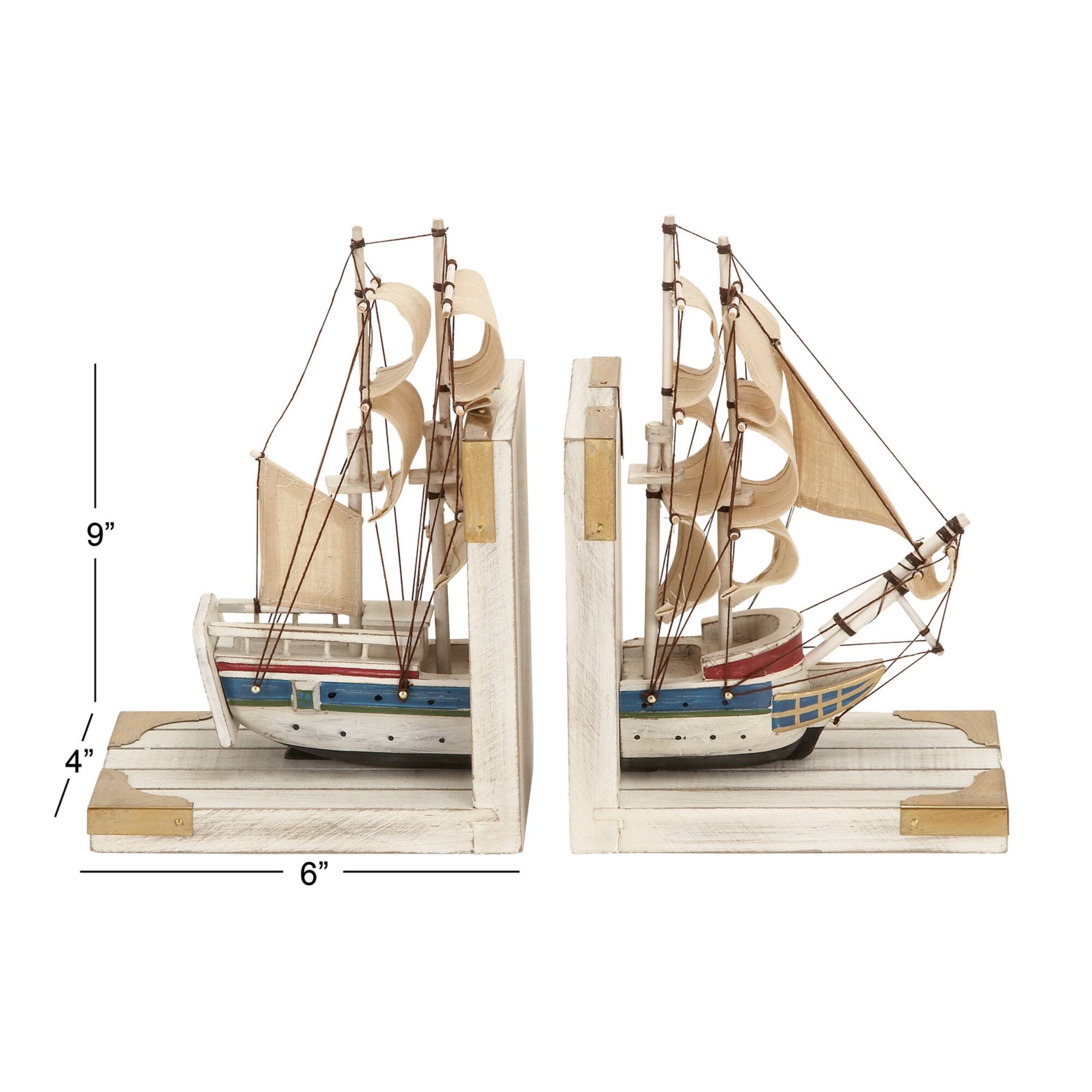 9" White Wood Coastal Sailboat Bookends, 2ct.